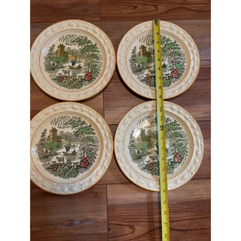 W Adams & Sons Italian Scenery Salad Plates Set of 4 English Transferware 9